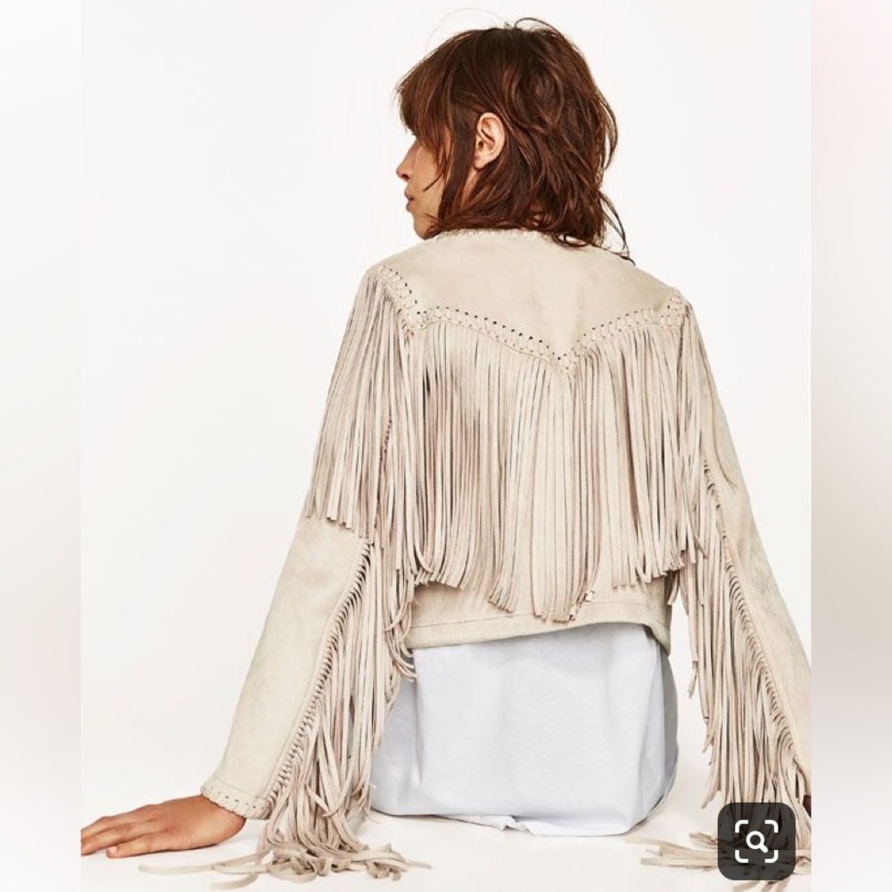ZARA SUEDE FRINGE JACKET COWGIRL BEIGE